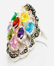 Load image into Gallery viewer, Sterling Silver Multicolor CZ Cocktail Ring
