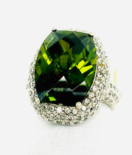Load image into Gallery viewer, Sterling Silver Green and Clear CZ Cocktail Ring
