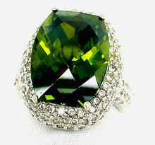 Load image into Gallery viewer, Sterling Silver Green and Clear CZ Cocktail Ring
