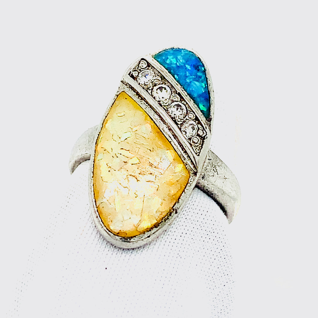 Sterling Silver Opal And CZ Ring