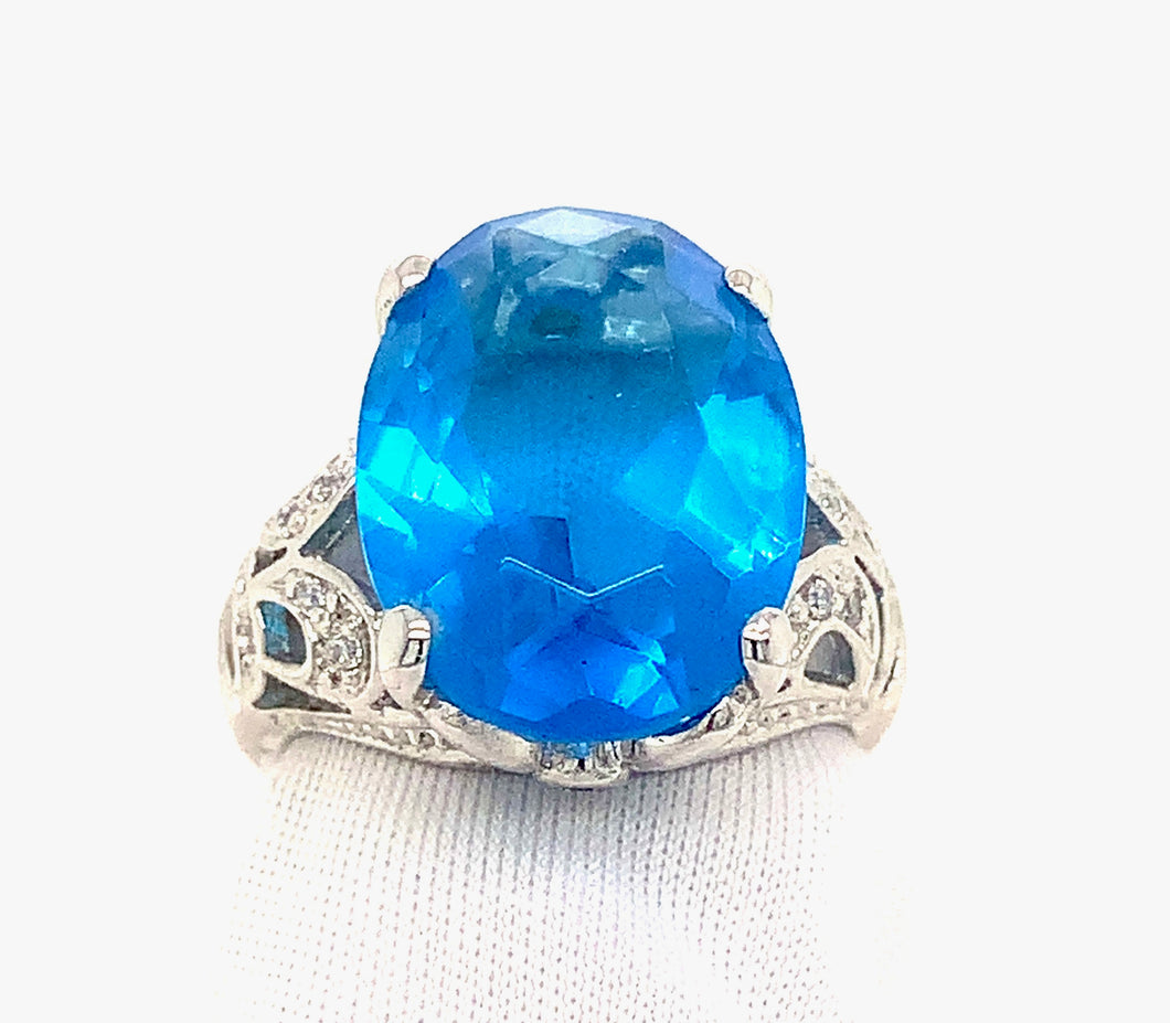 Sterling Silver Blue and Clear CZ Ring