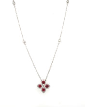 Load image into Gallery viewer, Diamond Clover Necklace in Sapphire, Ruby or Emerald set in 18K White Gold
