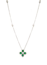 Load image into Gallery viewer, Diamond Clover Necklace in Sapphire, Ruby or Emerald set in 18K White Gold
