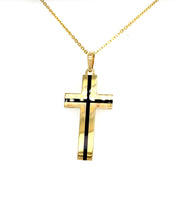 Load image into Gallery viewer, Cross Pendant with Onyx Center in 14K Yellow Gold
