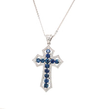 Load image into Gallery viewer, Cross with Blue Sapphire Pendant set in 14K White Gold
