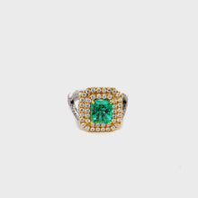 Load and play video in Gallery viewer, Custom Colombian Emerald U Pave Diamonds in 18K Yellow and White Gold
