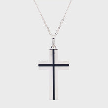 Load and play video in Gallery viewer, Cross Pendant with Onyx Center in 14K White Gold

