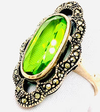Load image into Gallery viewer, Sterling Silver Marcasite and Green CZ Ring
