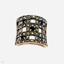 Load image into Gallery viewer, Sterling Silver Marcasite and Sapphire Square Cocktail Ring
