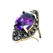 Load image into Gallery viewer, Sterling Silver Marcasite and Amythest Ring
