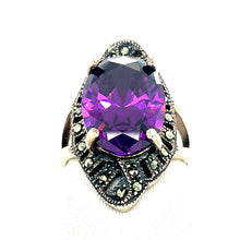 Load image into Gallery viewer, Sterling Silver Marcasite and Amythest Ring
