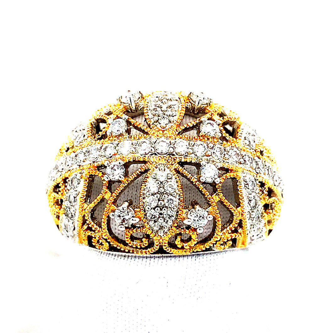 Sterling Silver and Gold-Plated CZ Cocktail Ring