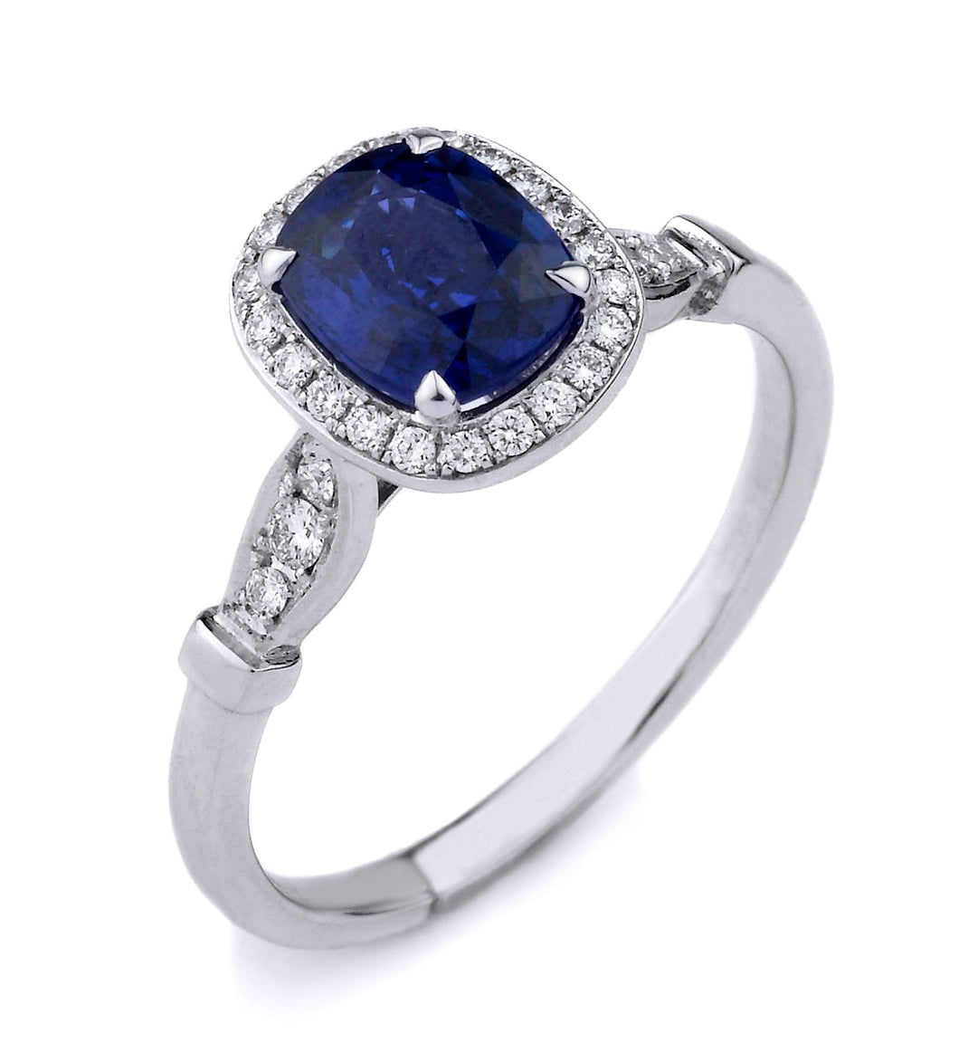 Blue Sapphire & Diamond Ladies Ring