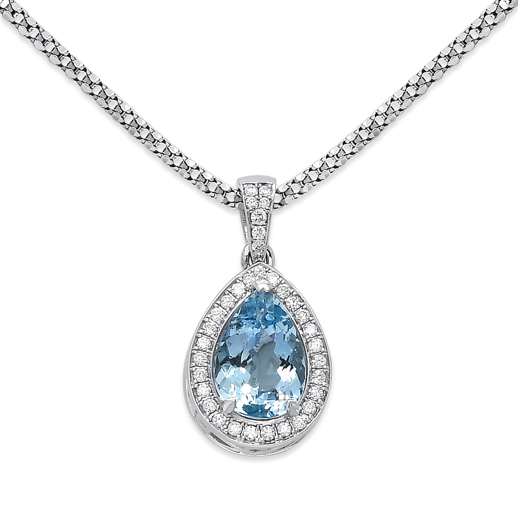 Diamond Necklace With Aquamarine