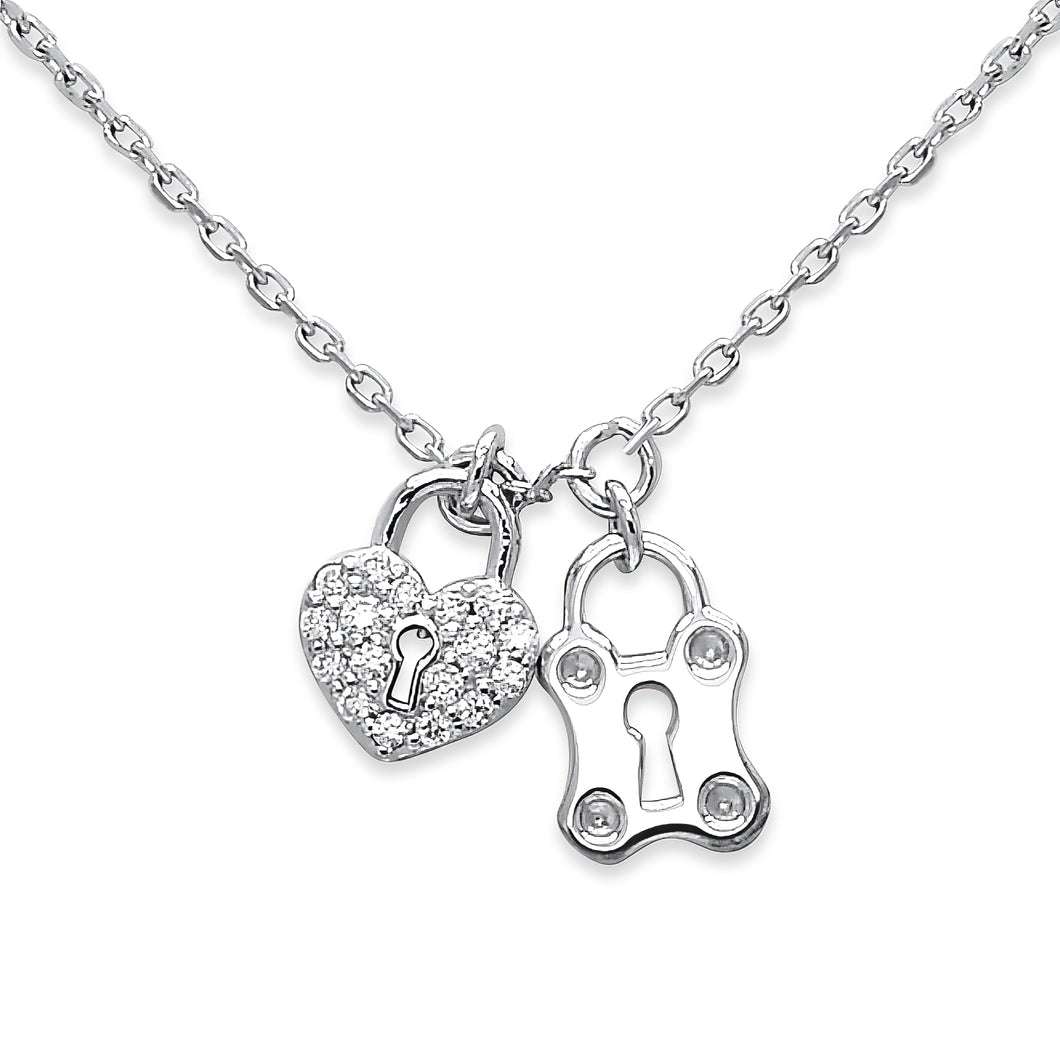 Mini Lock & Heart Diamond Necklace