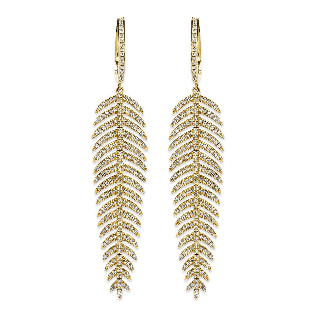 14k Yellow Gold Leaf Diamond Earrings