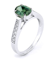 Load image into Gallery viewer, Green Sapphire Ladies Ring with Diamonds Set in 14K White Gold
