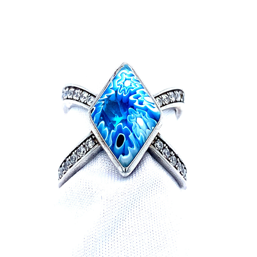 Murano Glass CZ Criss Cross Ring