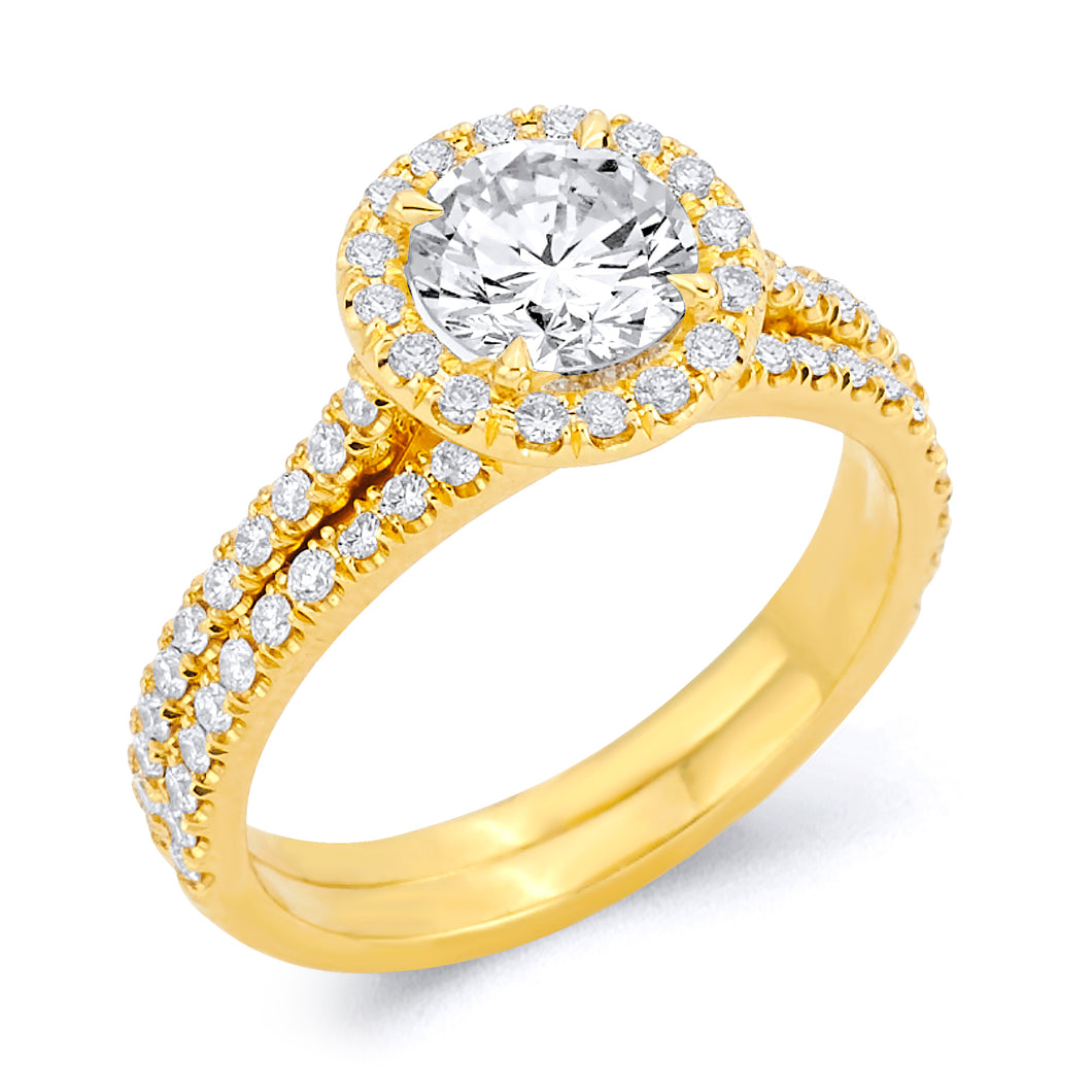 Diamond Halo Engagement Ring and Wedding Band
