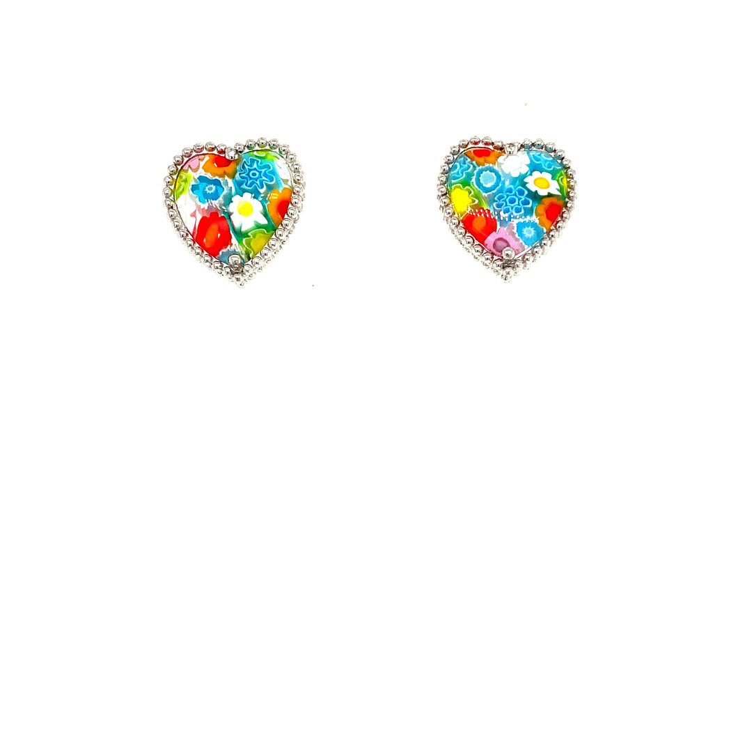Murano Glass Heart Stud Earrings